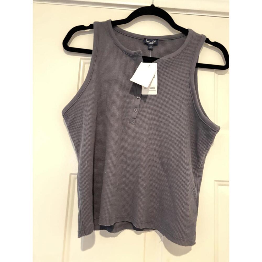 Anthropologie Splendid‎ sz M grey waffle knit tank nwtags #394
